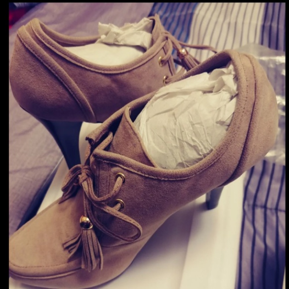 Suede moccasin heels